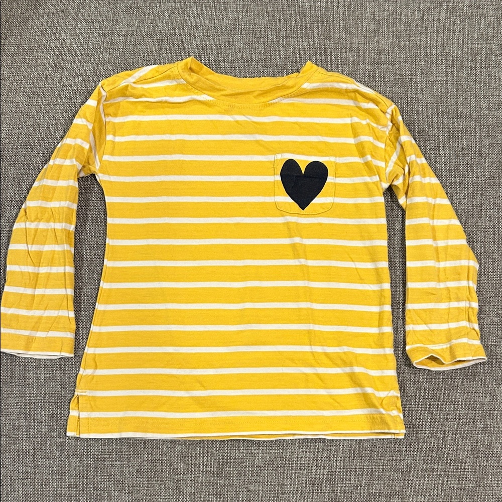LAST CHANCE / Primary Yellow and White Striped Long Sleeve Tee with Heart